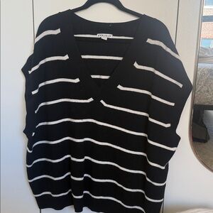 Ava & Viv Black and White Striped V-Neck sweater vest